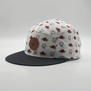 Partihandel 5 Panel Custom Leather Patch Logo Snapback Hatts, Polyester Kids Snapback Cap, överallt lägerhattar