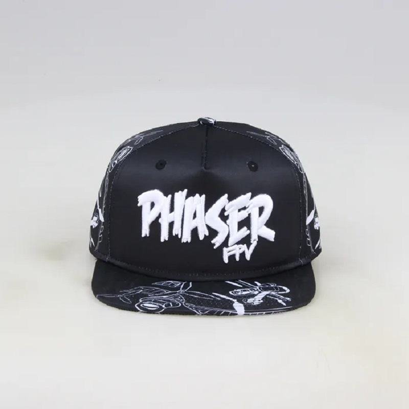 Partihandel Fashion Flat Brim Allover Sublimation Tryckt 5 panel anpassade snapback -mössor och hattar